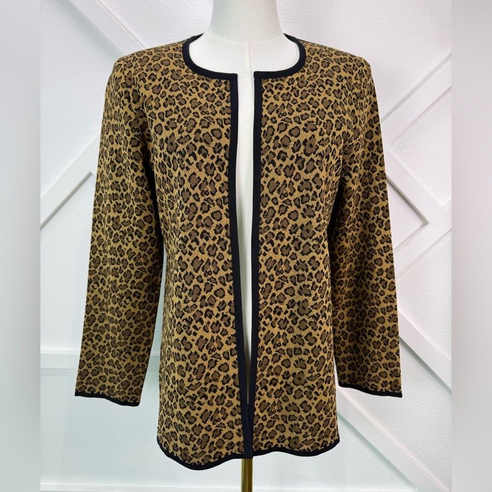 Exclusively Misook Leopard Print Knit Jacket Cardigan Petite Small